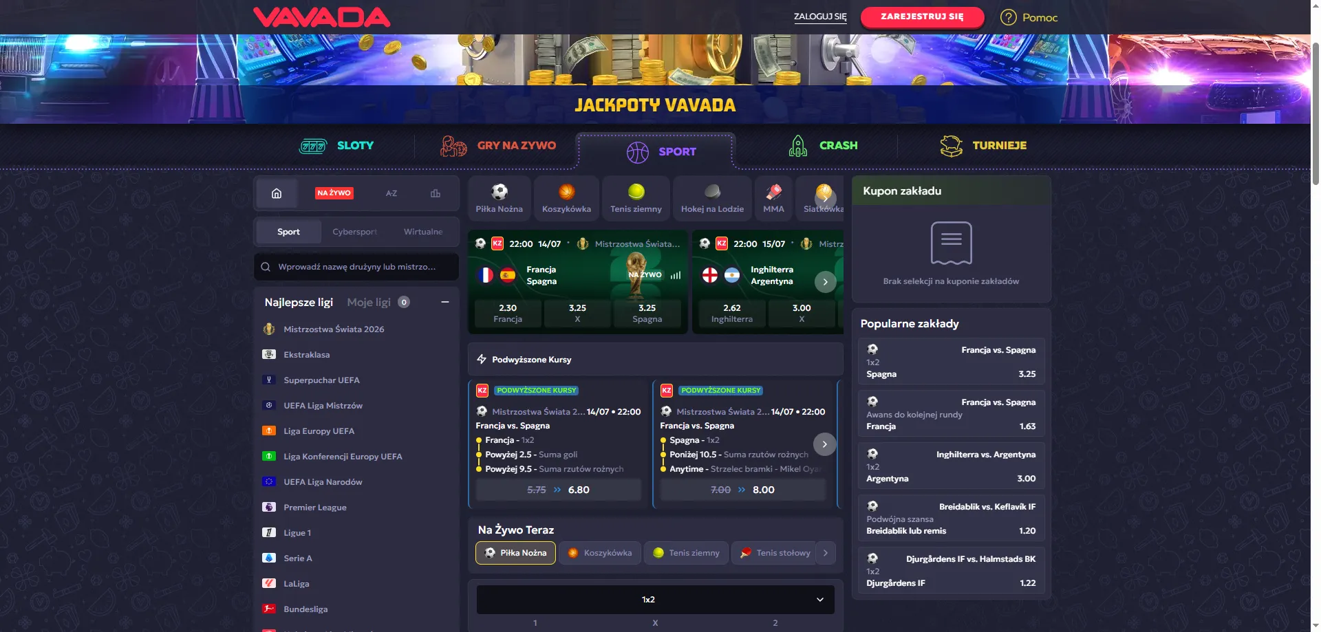 Zakłady sportowe online w Vavada Casino — obstawianie meczów